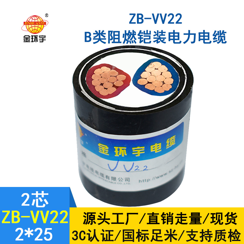 金環(huán)宇電纜 銅芯阻燃電力電纜ZB-VV22-2*25鎧裝電線(xiàn)